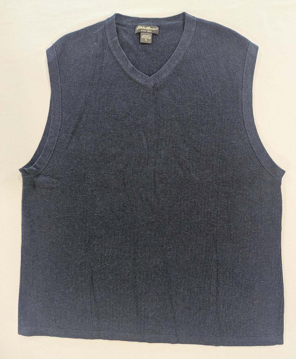 Eddie Bauer Sweater Vest Mens XL Blue V Neck Cotton Ribbed Knit Pullover